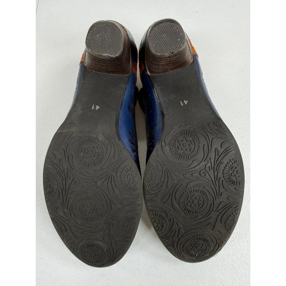 L Artiste Charliza Pumps Womens 41 Blue Leather Floral Whimsygoth Mary Jane Boho